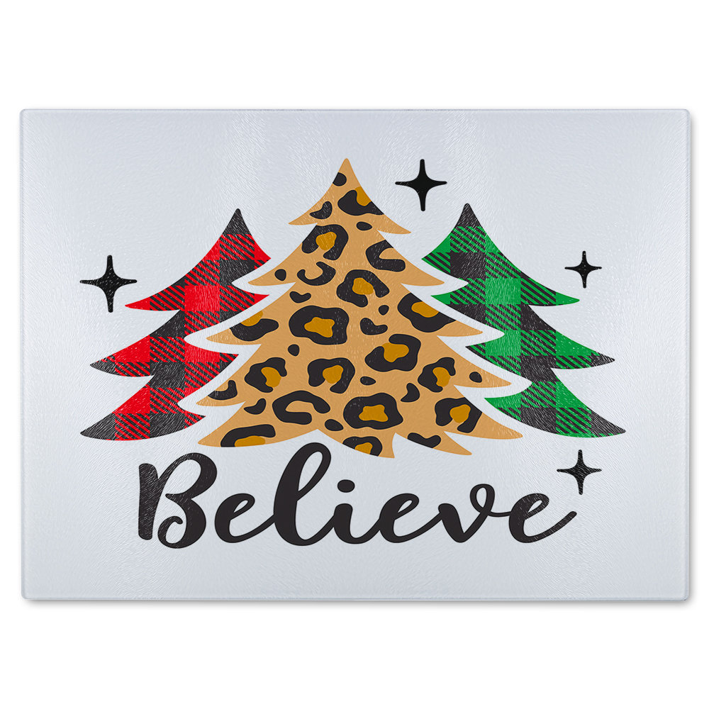 Christmas Trees With Leopard Print Dining Glass Chopping Board