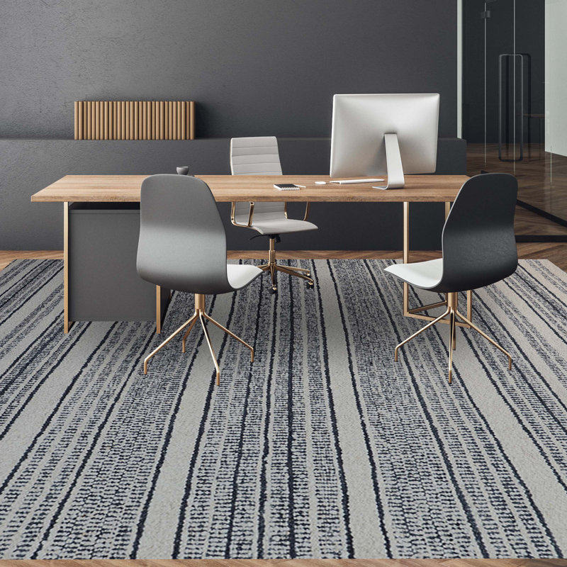 Wool Striped Area Rug in Navy, Rectangle 8' x 10'