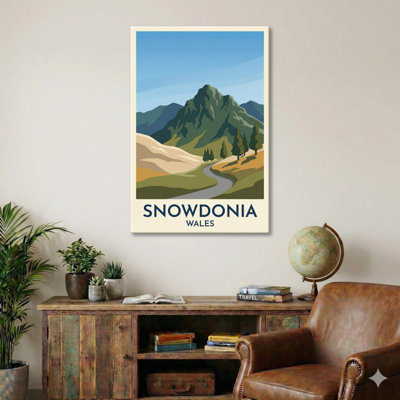 Snowdonia, Wales - Romantic Travel Poster Of Snowdon Peaks | Vintage-Style Mountain Art. Giclee Print On Wrapped Canvas. Wall Art, Home Decor - Regions & Scenic Areas, Wales - Wrapped Canvas Print