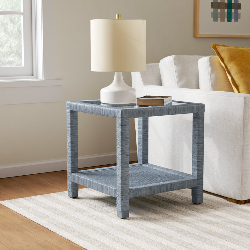 Graham Glass Top End Table, Sea Glass