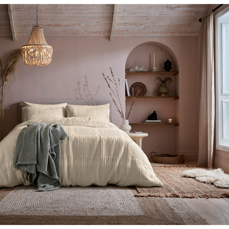 Maeve Cotton No Pattern Duvet Cover Set, Beige, Super King Duvet Cover + 2 Pillowcases