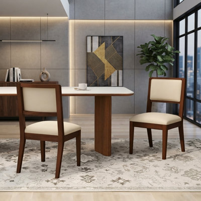 2 Pieces Compact Rubber Wood Dining Chairs 18.5x19x35.5 Rubber Wood 2 Dining Chairs Walnut Space-Saving
