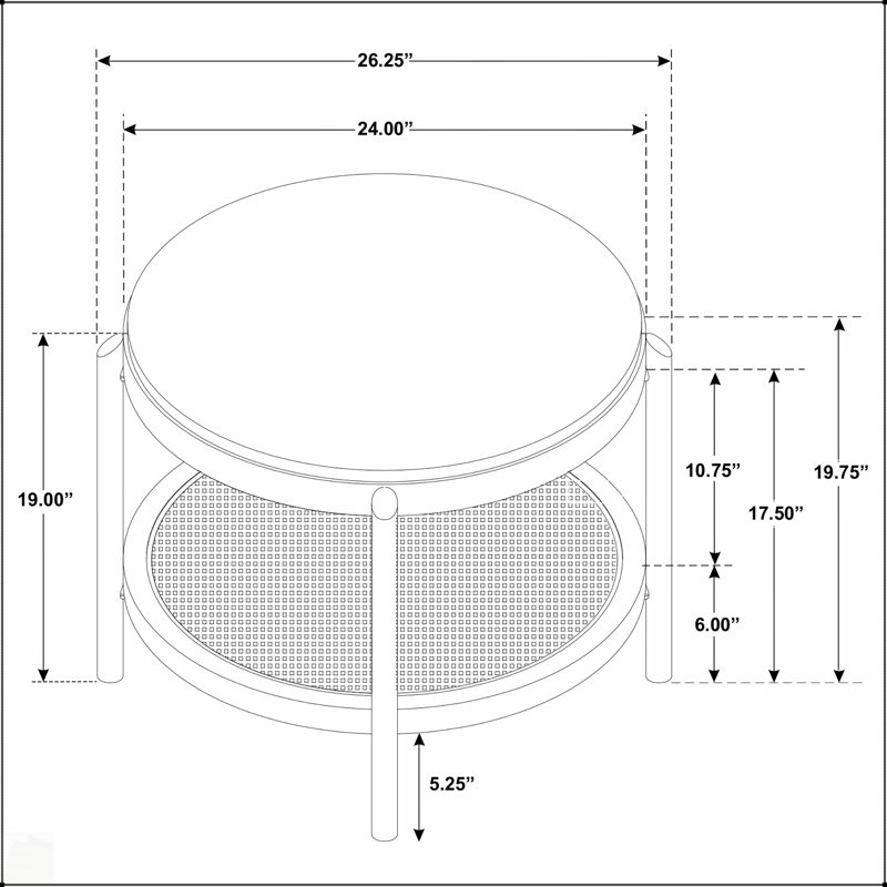 Table de bout ronde Benson avec design à deux niveaux et tablette en rotin naturel, parfaite pour les espaces de vie modernes et élégants.