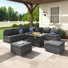 Bromelia 10-Piece Outdoor Modular PE Wicker Sectional Conversation Set with 43" Propane Fire Pit Table and Cushions