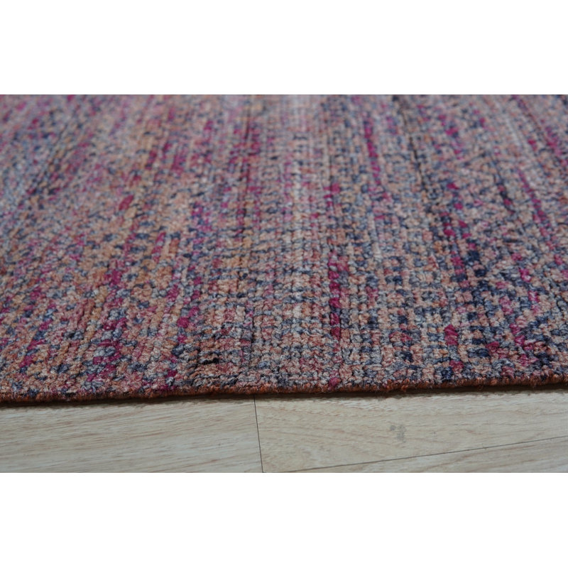 8x10 Red Hand-Knotted Silk Subtle Striations Geometric Modern Contemporary Carpet Rug