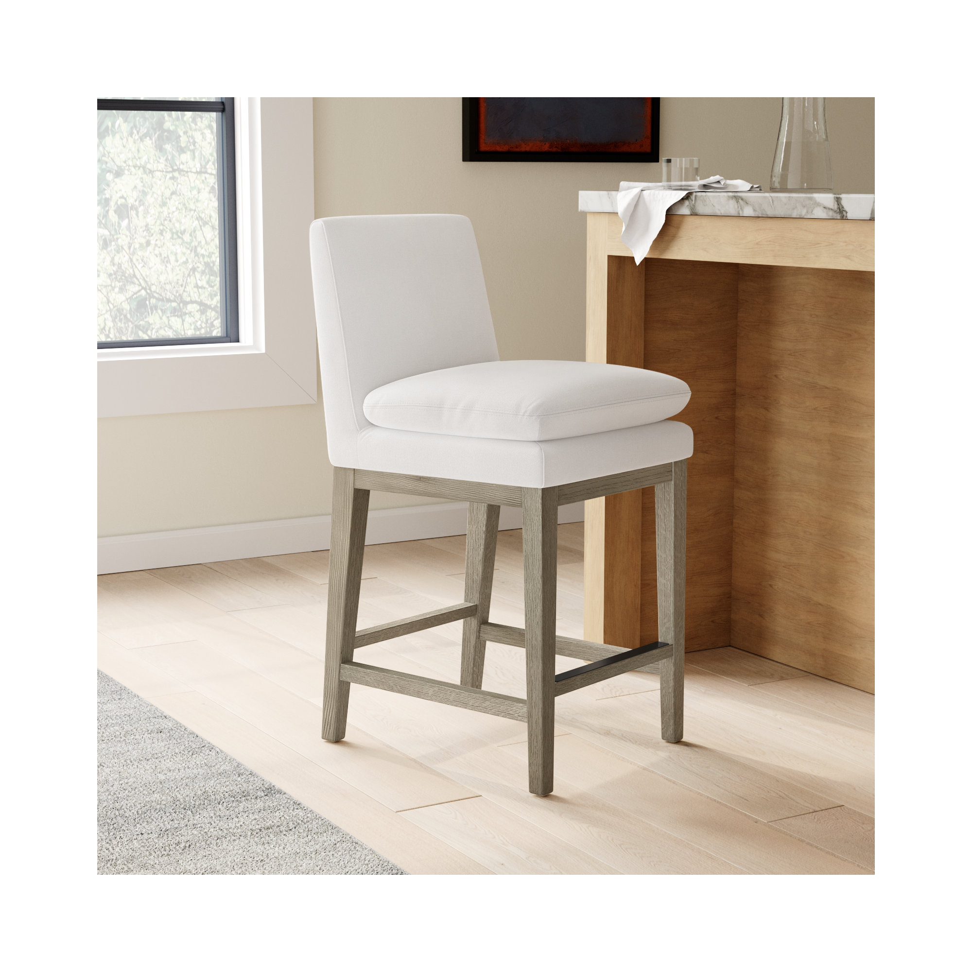 Bethea Upholstered Counter Stool, Prestige Pearl Tweed, Graywash