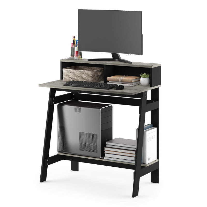 Annie Working Study Desk with Desk Hutch , Gray