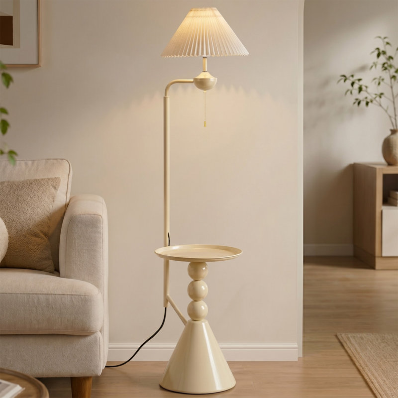 70" Cream Floor Lamp with Side Table, Adjustable Height, Bulb Include, Rotating Light Arm