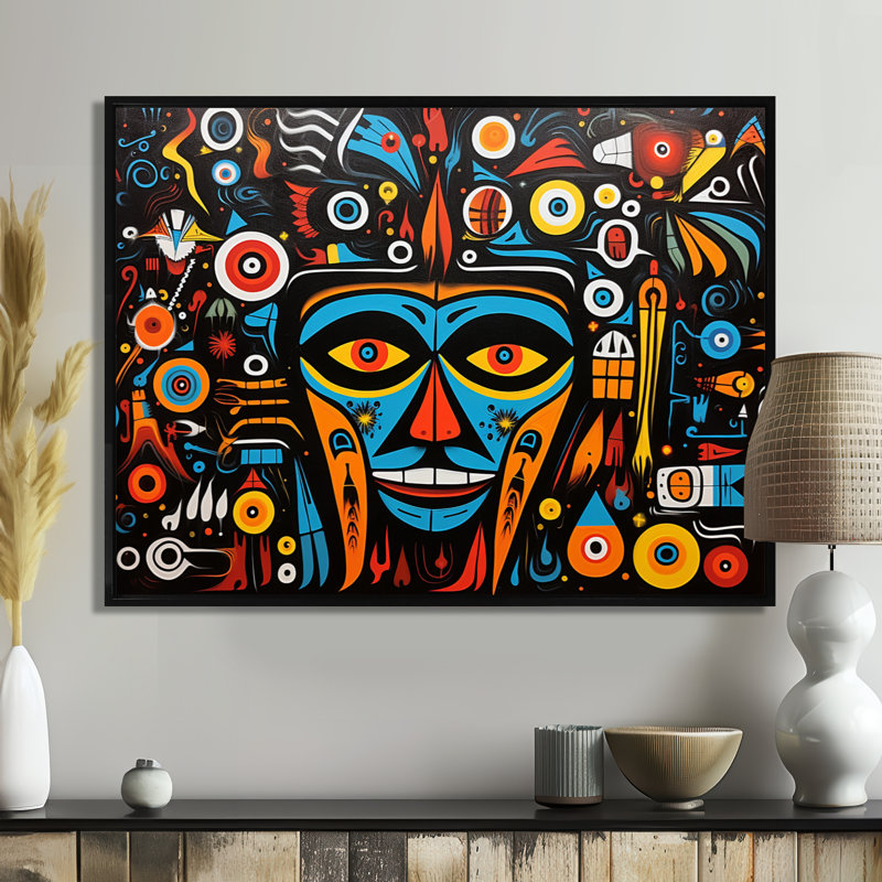 Tiayana - impression d'art mural amérindien, H 24 po x l 32 po x P 1 po, Toile avec cadre flottant noir
