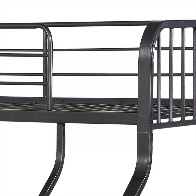 Twin XL Over Queen Bunk Bed Frame, Metal Construction with Built-In Access Ladder, Classic Silver Finish
