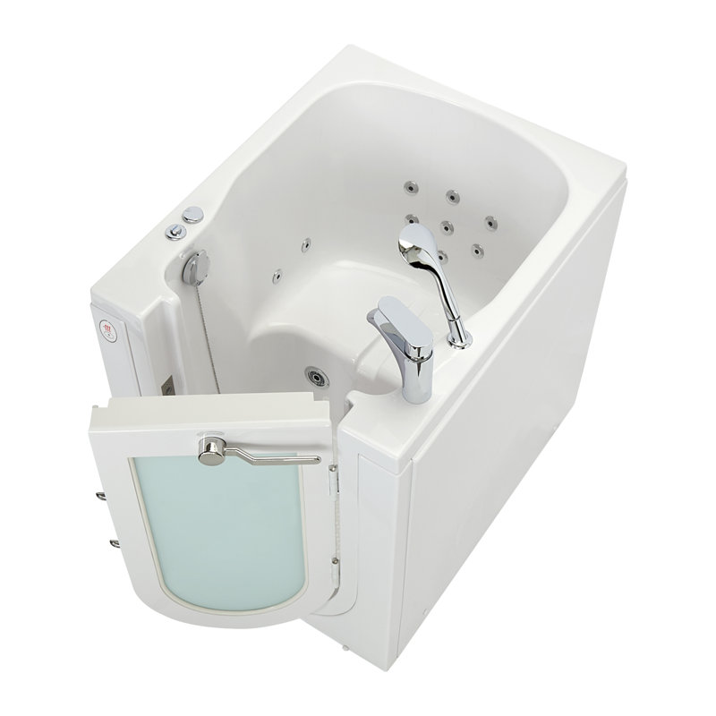Ella Front Entry 32"x40" Acrylic Hydro Massage Walk-In Bathtub, Right Outward Swing Door Heated Seat 2 Piece Fast Fill Faucet, 2" Drain