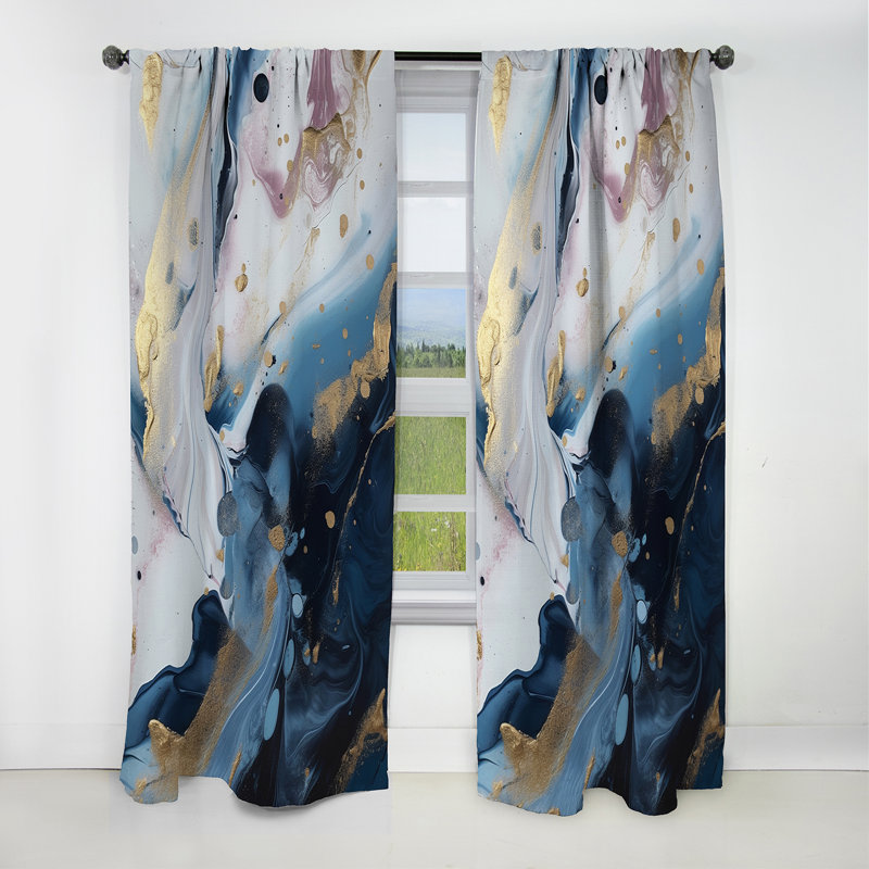 Rideaux occultant en marbre bleu et blanc Enigmatic Stones II - 1 panneaux, L 52 po x L 95 po