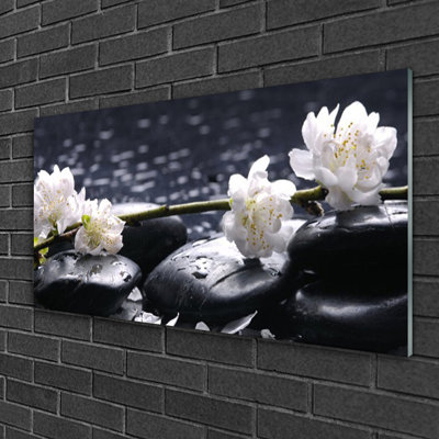 Floral Flower Stones 1 Piece Wall Art on Glass
