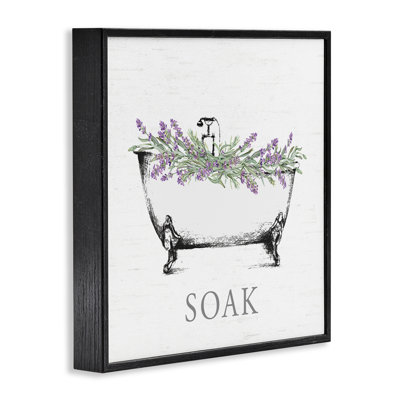 Soak Bathtub with Lavender Framed Giclee Art, design by Lettered and Lined