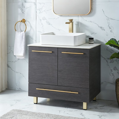 Pyrs 30" Modern Wood Grain Free-Standing Single Bathroom Vanity Set