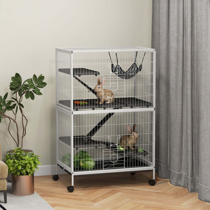 Cage polyvalente pour petits animaux avec hamac et plusieurs caractéristiques pour animaux de compagnie, Blanc