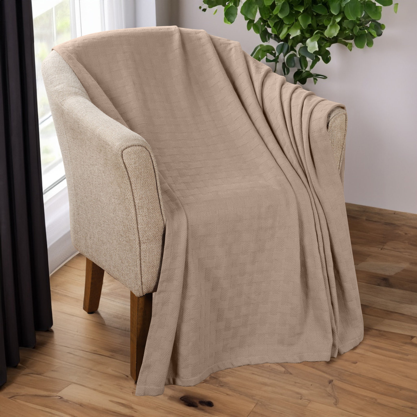 Bertie Cotton Machine Woven Throw Blanket, California King, Brown