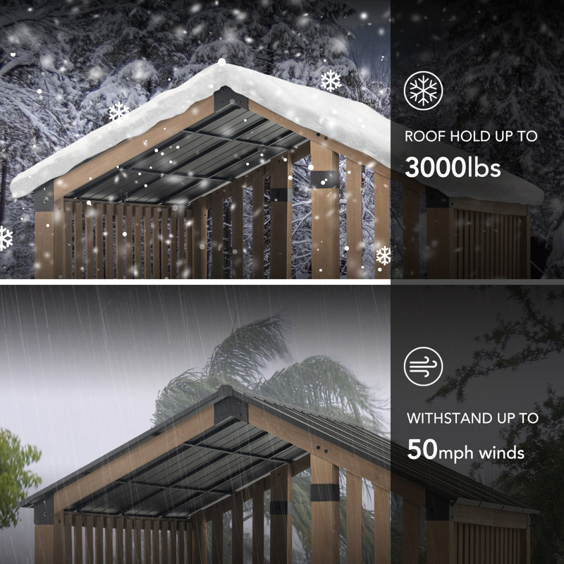 Sunjoy Hardtop Gazebo 11 x 11 ft. Outdoor Cedar Framed Wood Gazebo Privacy Screen Backyard Hot Tub Gazebo with with Ceiling Hook
