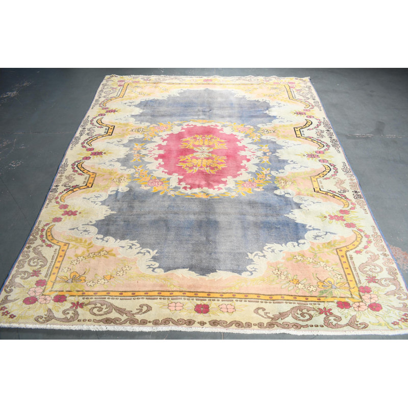 Tapis turc rétro tissé à la main à motif floral - idéal pour décorer le salon