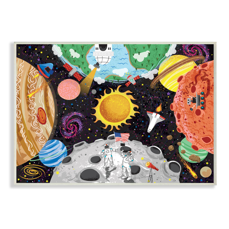 Astronautes sur la lune, Plaque murale, H 13 po x l 19 po x P 0,5 po