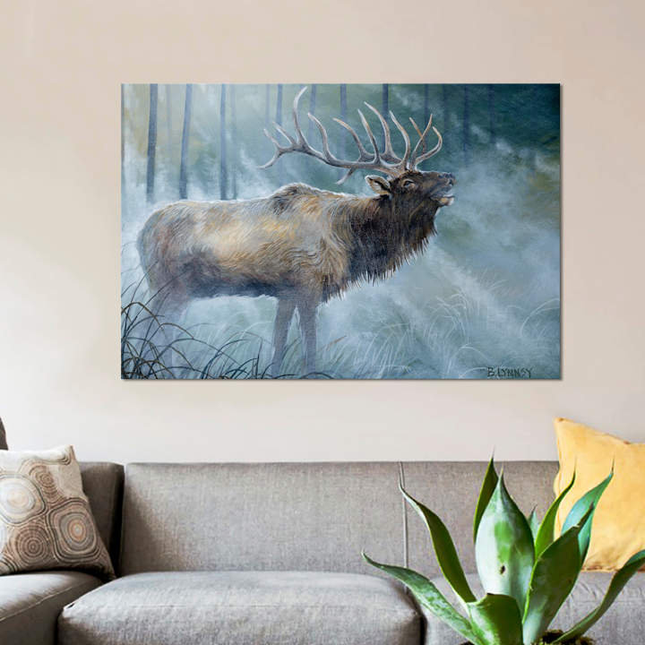 «Elk Journey III» par B.Lynnsy - Estampe numérique sur toile tendue avec châssis, H 18 po x l 26 po x P 1,5 po, Toile tendue