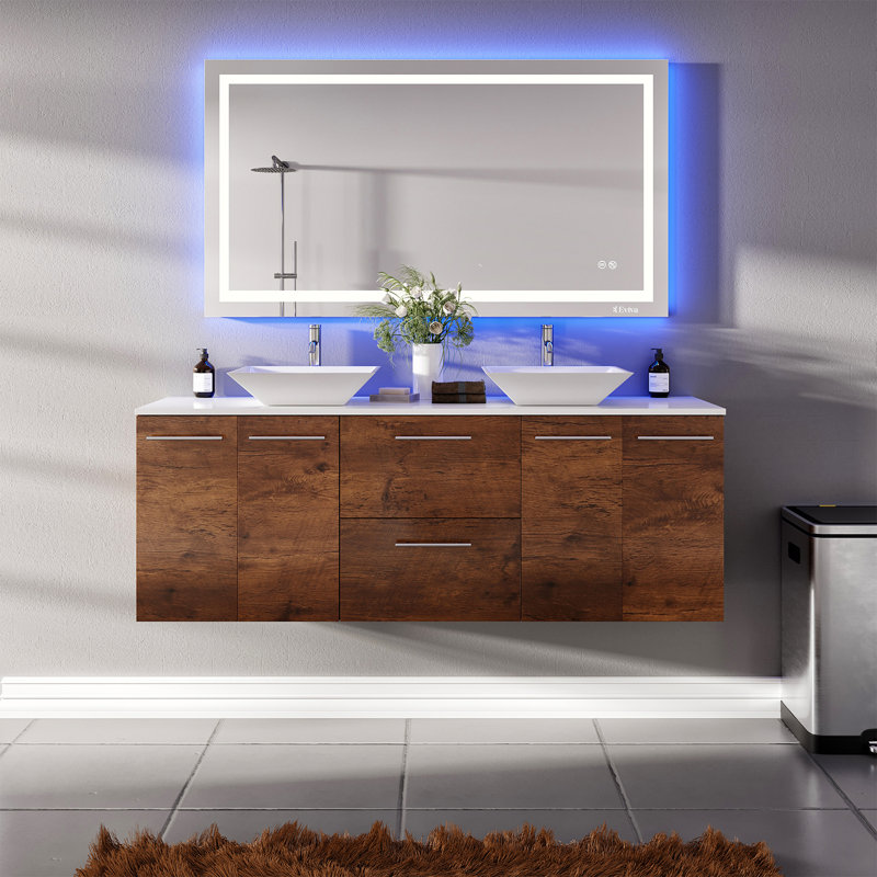 Balint 60'' Wall-Mounted Double Bathroom Vanity Set, Rosewood