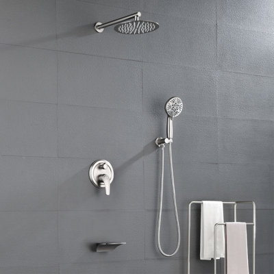 Ceiling Rain Shower System With Tub Spout Shower Faucet Set 12 Inch Shower Head And Handheld Shower Trim Kit