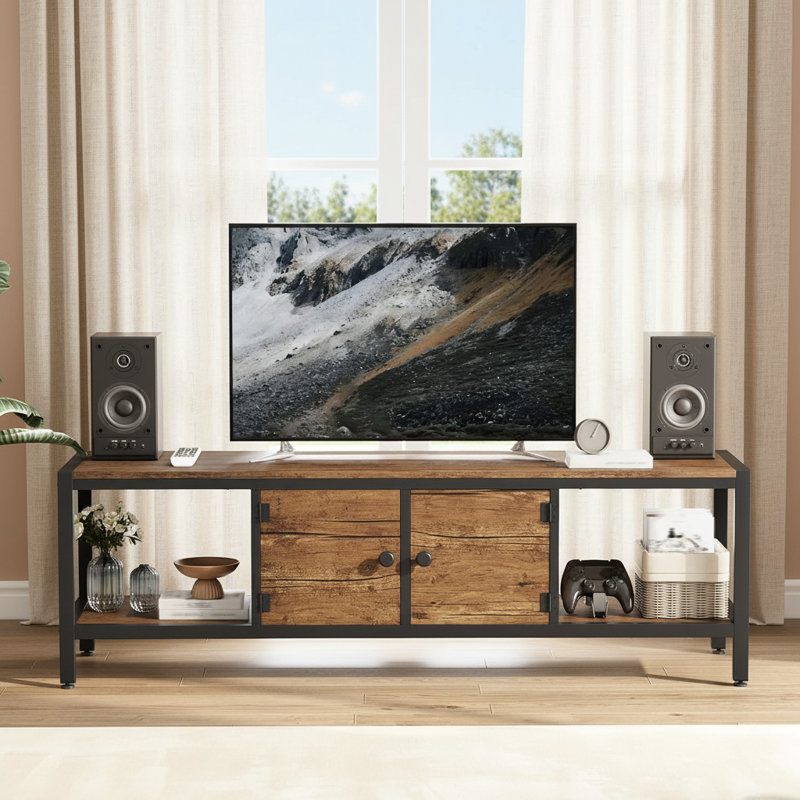 Meuble télé avec espace de rangement, H 18,5 po x L 58 po x l 15,8 po, Brun rustique