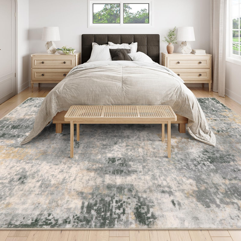 Tapis lavables abstraits modernes pour la chambre à coucher Kayo, Rectangle 9 pi x 12 pi