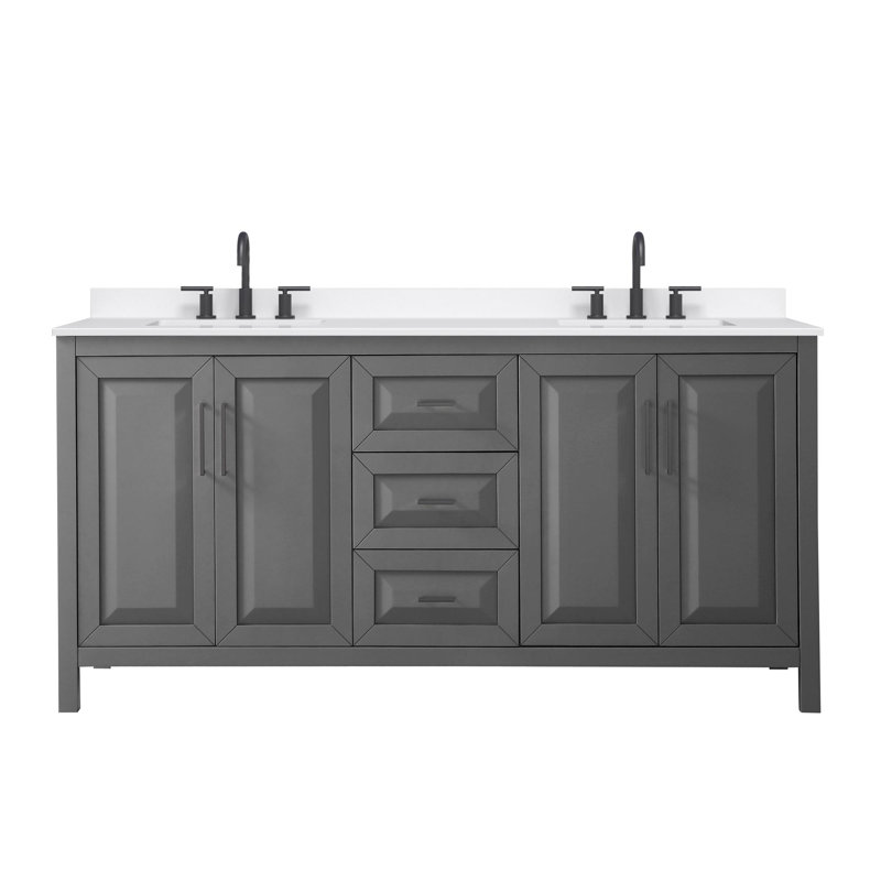 Daria 72'' W Vanity, Gray, Matte Black, White Quartz