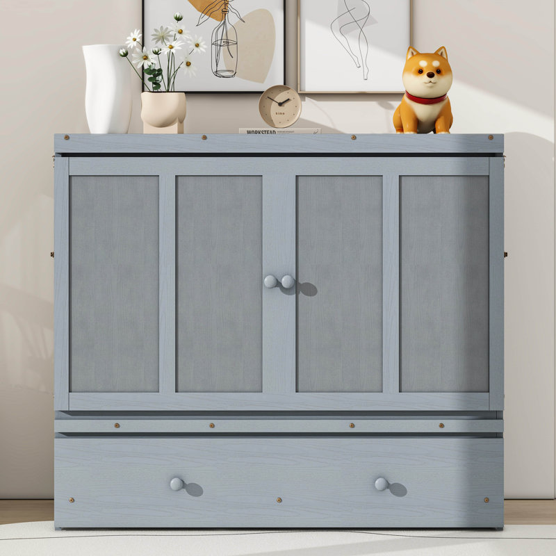 Murphy Bed With USB Port And A Large Drawer, Gray, Full