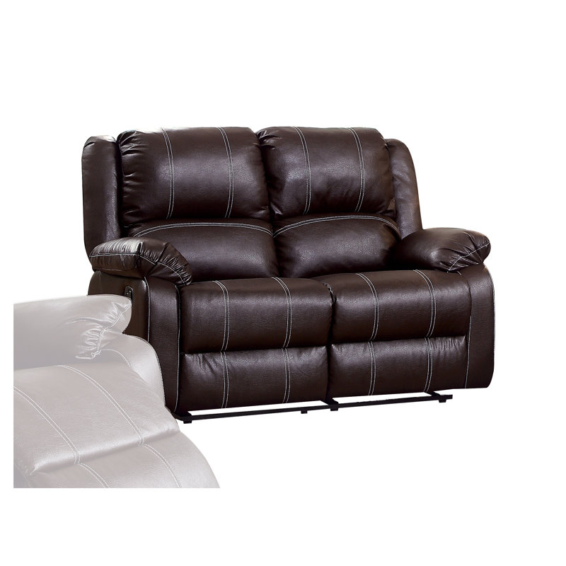 Zuriel Brown Faux Leather Recliner Loveseat with Motion Reclining Mechanism and Pocket Spring Cushions