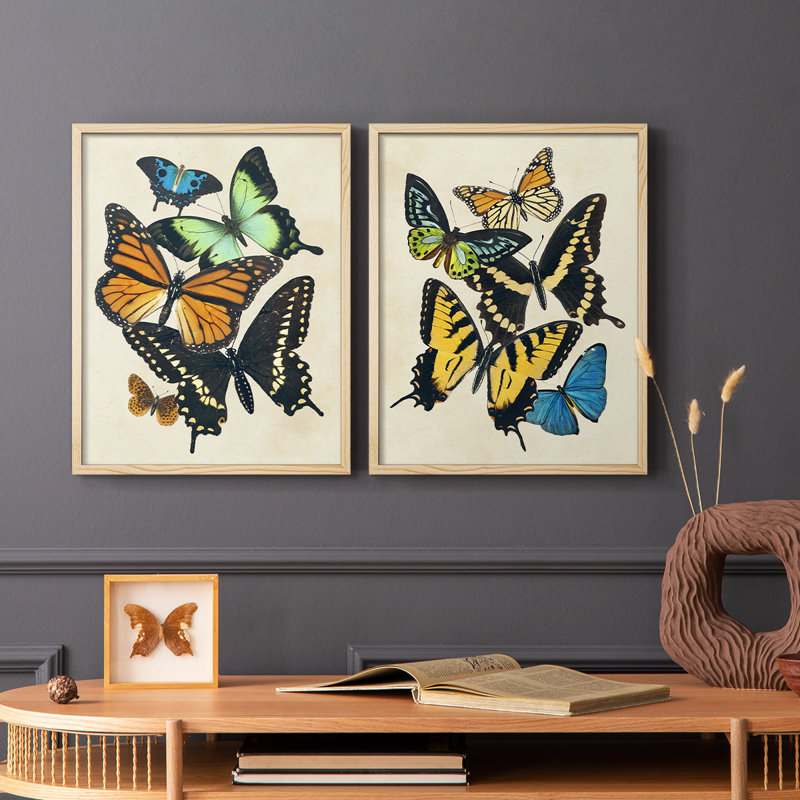 «Collage Butterflies I-Premium», reproduction encadrée prête à accrocher - aucun clou requis - aucun clou requis