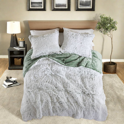 Ensembles de literie luxueux en fausse fourrure à poils longs, grand blanc et vert, style moderne
