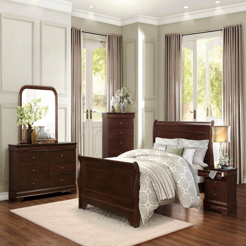 1Pc Chest Of Drawers Brown Cherry Finish Okume Veneer Bedroom Furniture