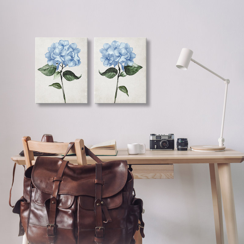 «Blue Hydrangea Stems», ensemble d'art mural sur toile, par Val Rhodes, H 16 po x l 40 po