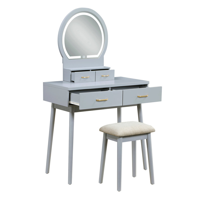 Magnifique meuble-lavabo avec miroir et tabouret, Gris