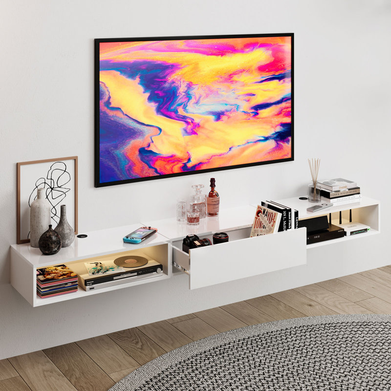 Meuble télé moderne avec rangement - Meuble audio-vidéo avec lumière DEL pour le salon