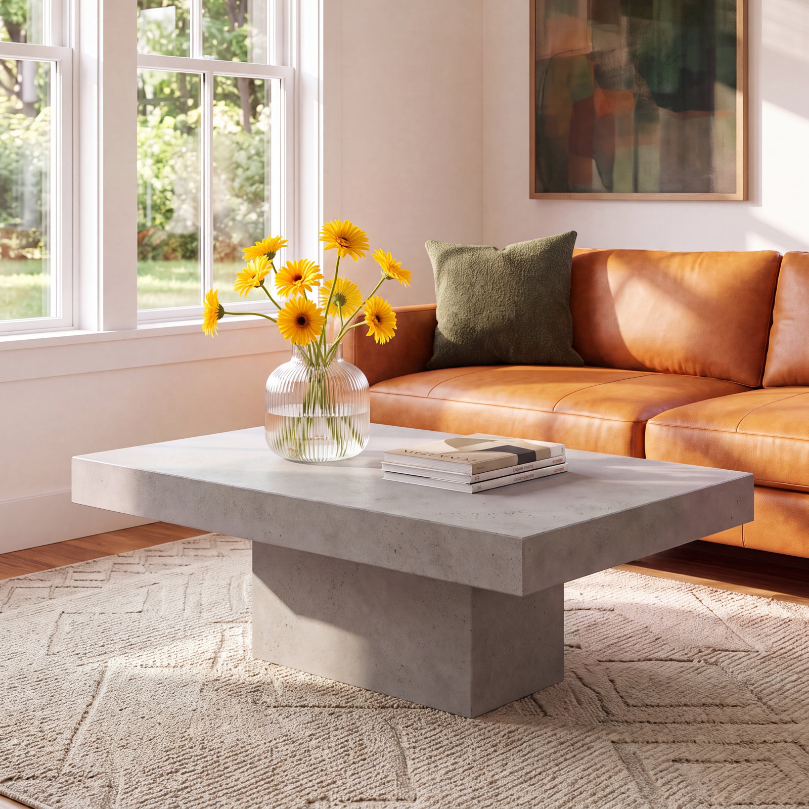 Kareen 47" Concrete Coffee Table, Dark Gray