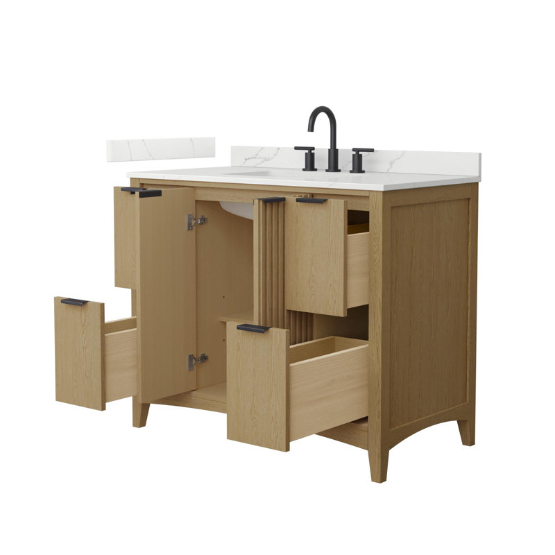 Palmilla 48" Freestanding Single Bathroom Vanity with Quartz Top, Beige / Matte Black, White Quartz, 48"
