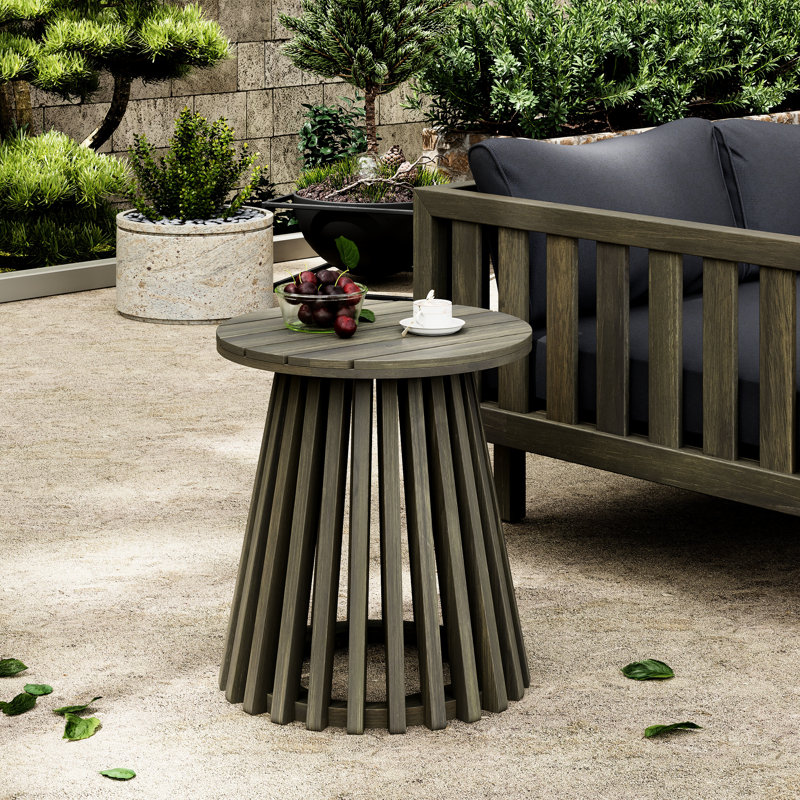 Table d'appoint d'extérieur moderne en bois avec finition grise, surface de 15,61 pouces, emplacement polyvalent dans les zones de largeur rustique, amplement d'espace pour les boissons