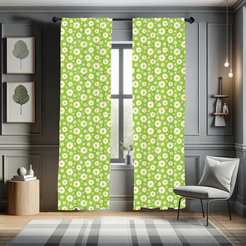Daisy Floral Semi-Sheer Rod Pocket Curtain Panels, 28" x 95"