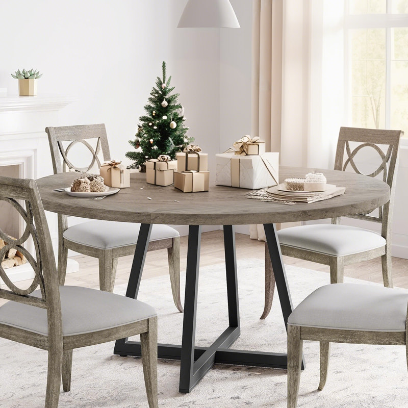 120-cm Industrial Round Dining Table for 4-6, Rustic Wood Top & Durable Base, Built-in Storage Shelf, Adjustable Feet, Spacious Kitchen Table(Table Only, Chairs Not Included)