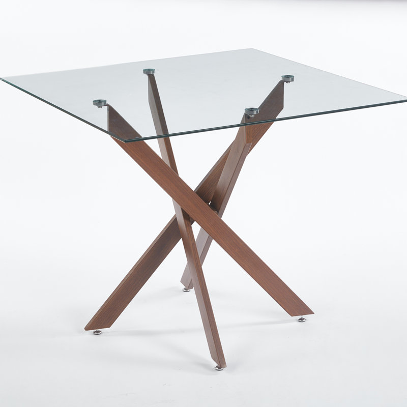 Dining Table with Glass Top, Dark Walnut