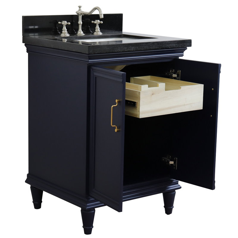 Ensemble de meuble-lavabo simple 25 po Ilfracombe, Bleu, Granite noir Galaxy