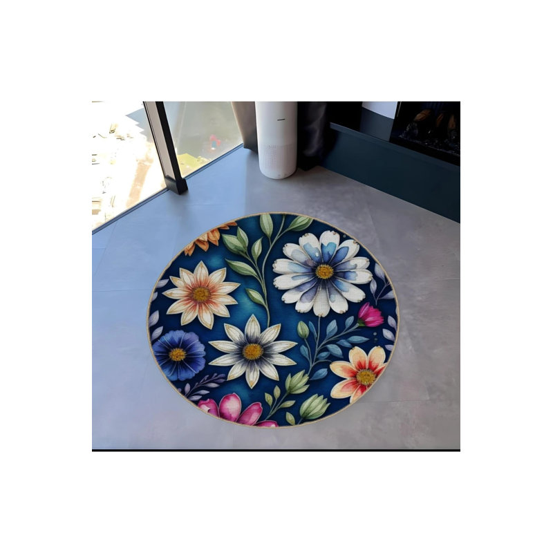 Decorative Carpet With Multicolored Leaf And Flower Details, Round 4'