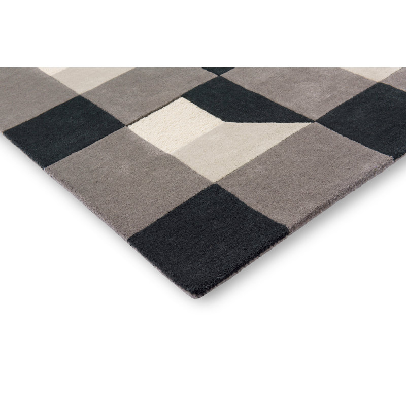 Hand Tufted Wool Geometric Area Rug in Slate/White, Rectangle 6'7" x 9'2"