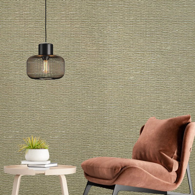 Dry Grass Tan Brown Faux Rattan Look Braid Lloyd Loom Weave Textured Wallpaper