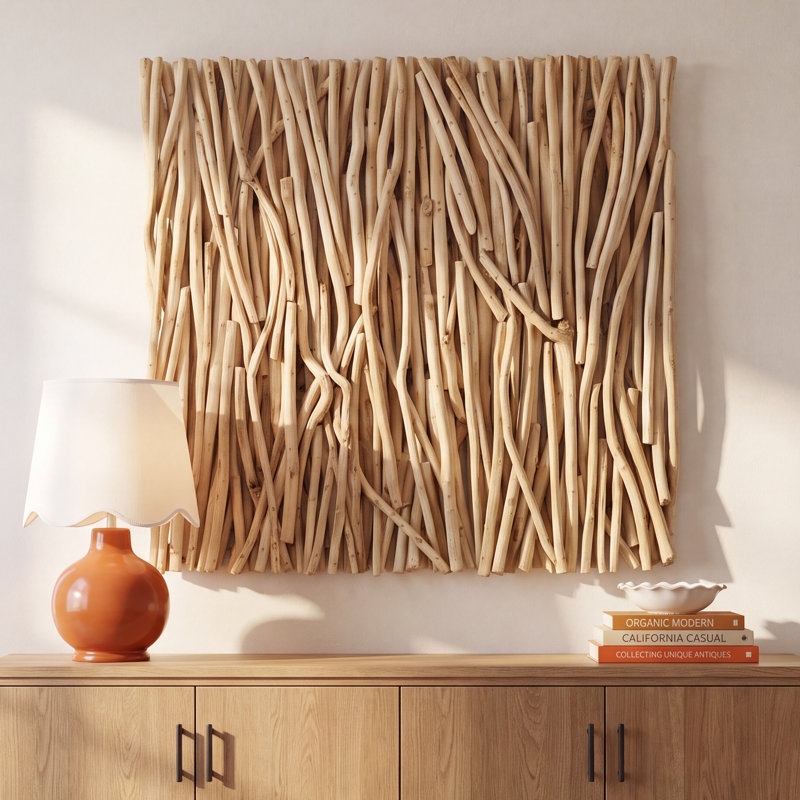 Rustic Abstract Wall Decor on Solid Wood, Brown
