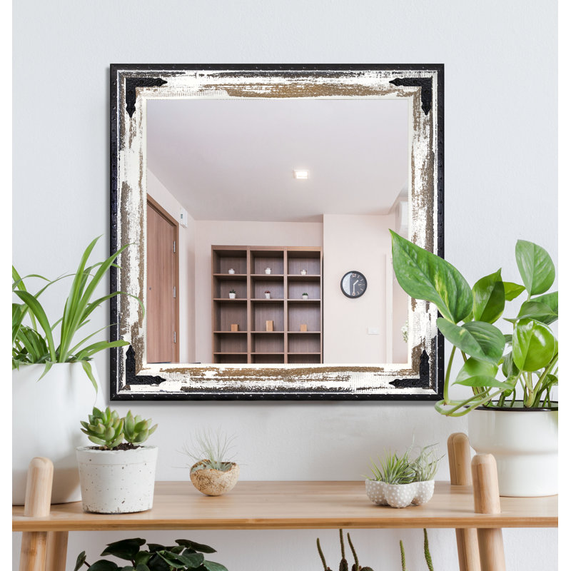 Umstead Solid Wood Flat Wall Mirror, 25.5" H x 25.5" W, Brown Brushed